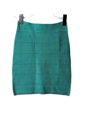 Vintage Y2K BEBE Bandage Mini Skirt Light Turquoise Blue Green Exposed Zipper XS